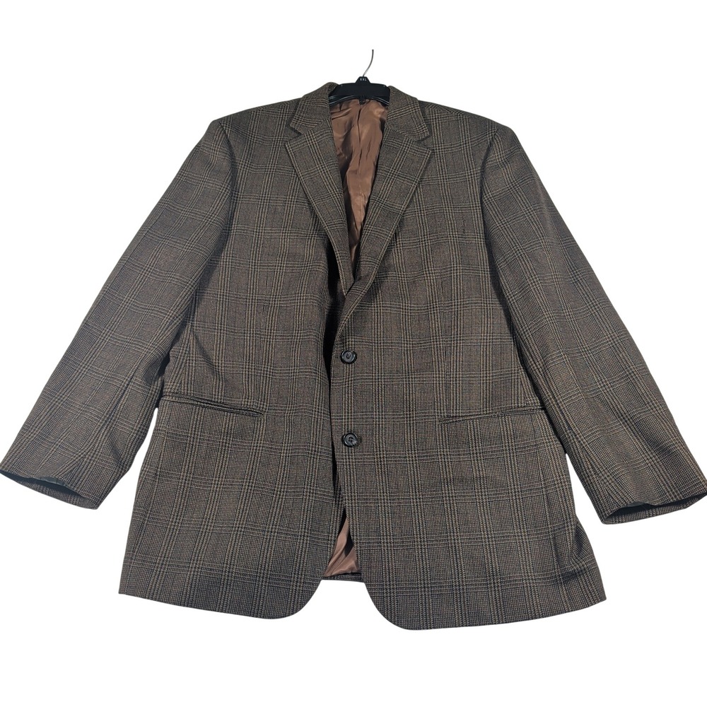 Lauren Ralph Lauren Sport Coat Mens 44L Brown Glen Plaid 100% Wool Blazer Jacket